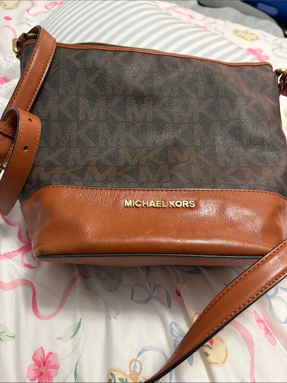Michael Kors Brown and Cognac Monogram Crossbody Bag